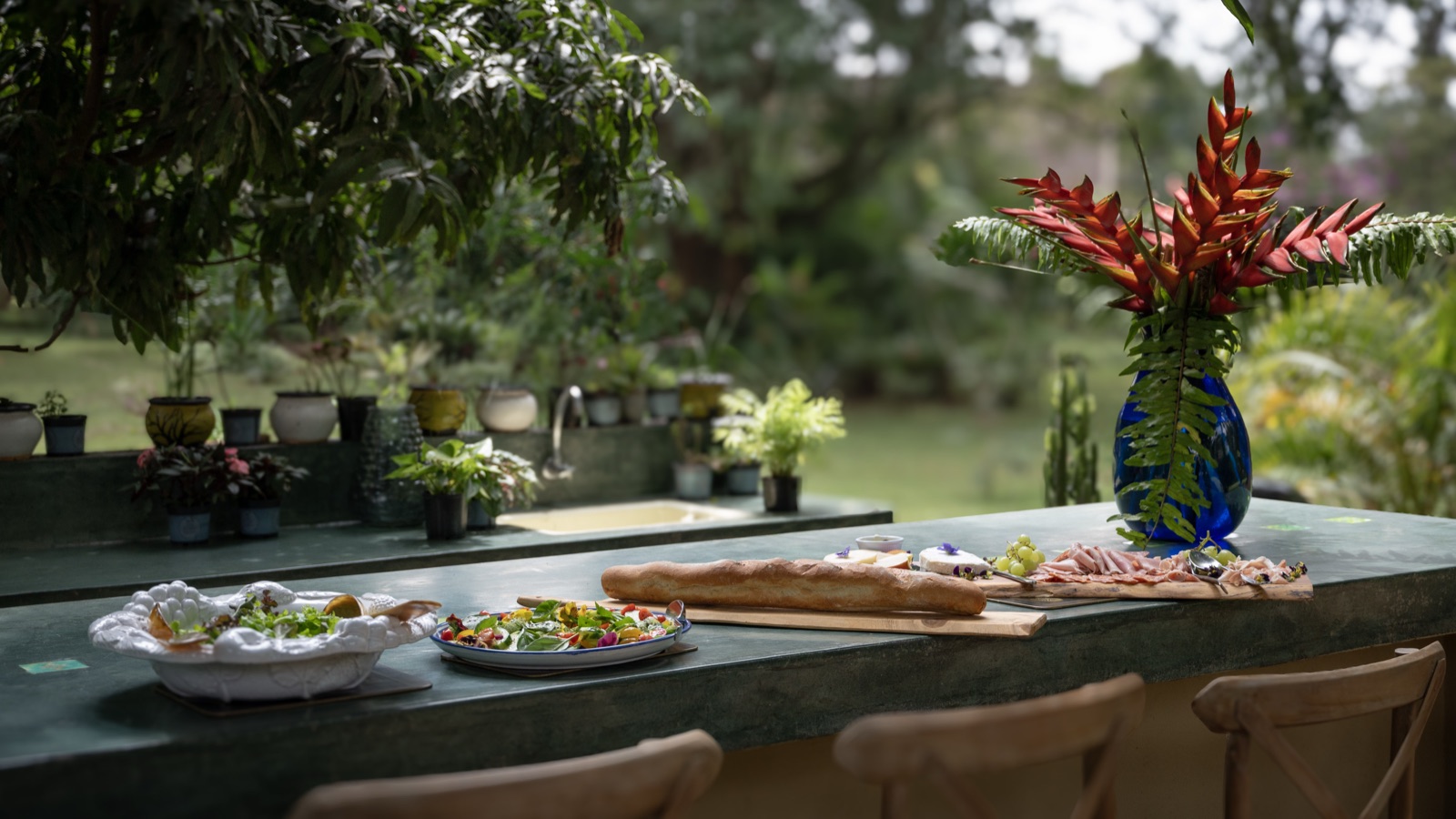 Lunch laid out on the terrace counter
