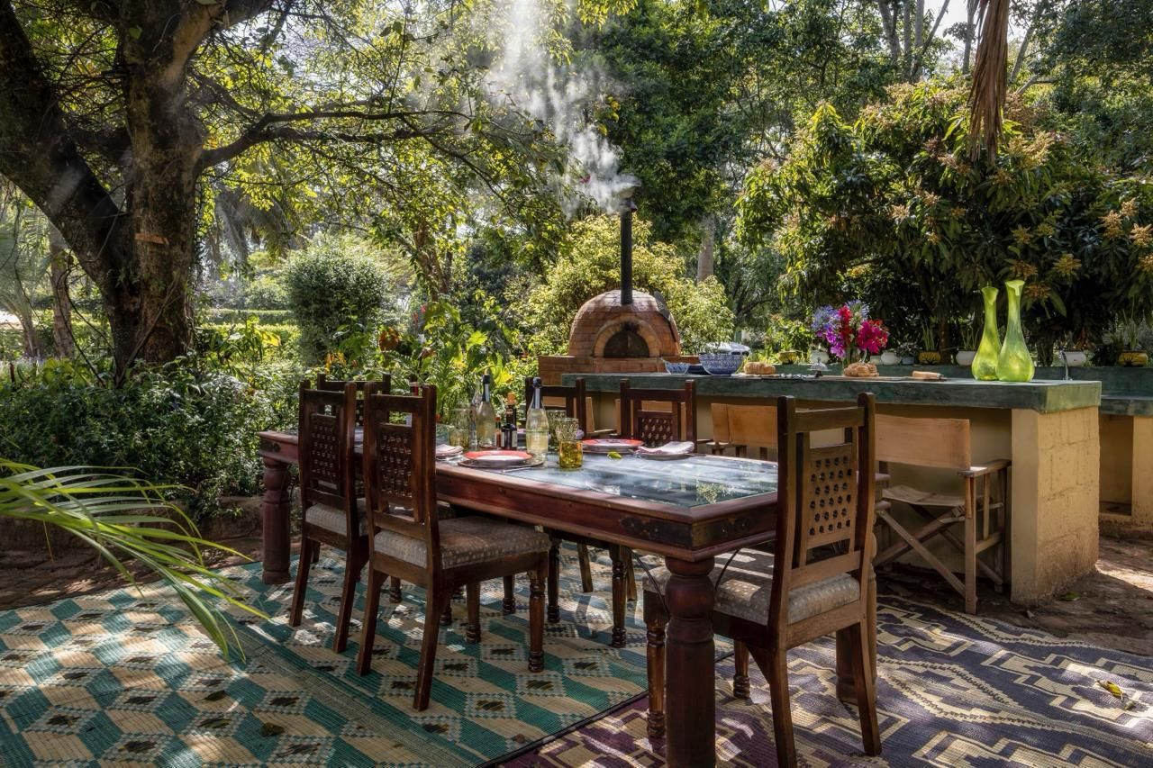 The pizza bar set up in the garden